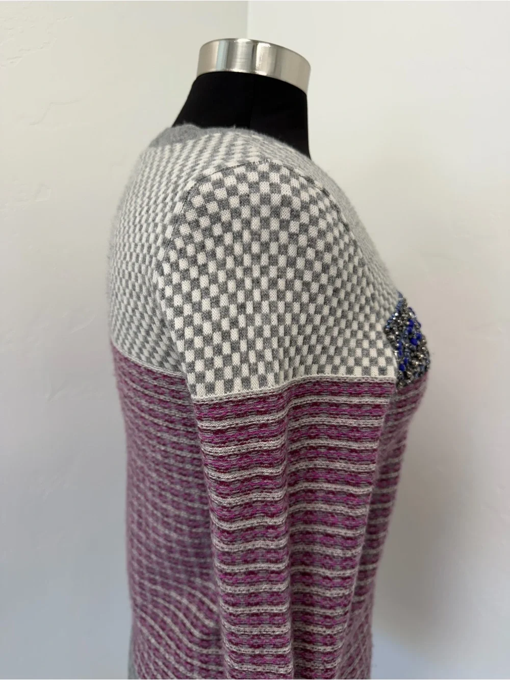 J. Crew Collection Cashmere Blend Mauve Gray Beaded Fair isle Nordic Sweater